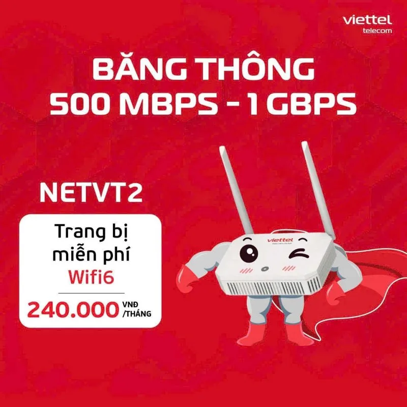 Gói Netvt2T Tốc độ Cao Không Giới Hạn Trang Bị 1 Modem Wifi 6