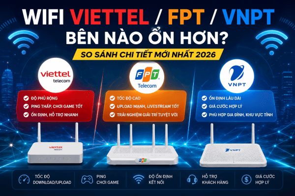 So sánh chất lượng mạng Viettel, FPT và VNPT - đánh giá tổng quan 3 nhà mạng 2026